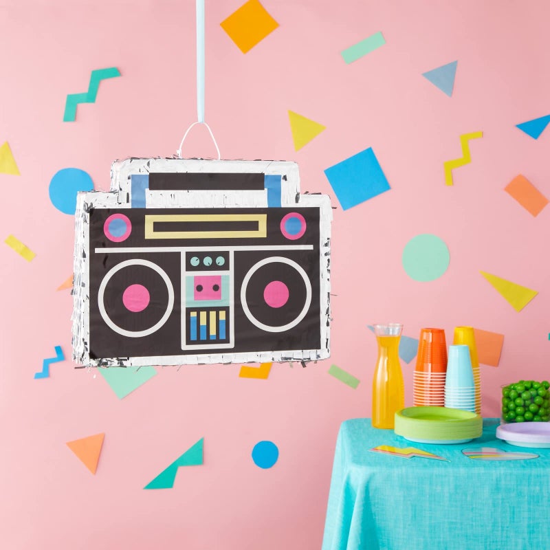 BLUE PANDA Boombox Pinata - 16.5 x 12.8 x 3 In, Silver & Neon - Pinata for Birthdays, 80, 90s Theme Party Decoration & Dance Supplies - Image 3